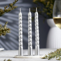 Свеча коническая витая 15см 03шт/наб. "Праздник" цв.серебряный арт.3636065