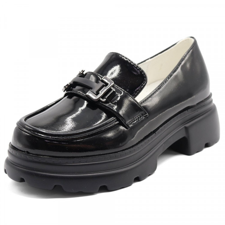 Туфли для девочки (Meitesi) черные верх-искусственная кожа лак подкладка- искусственная кожа артикул ldj-SS6-14
