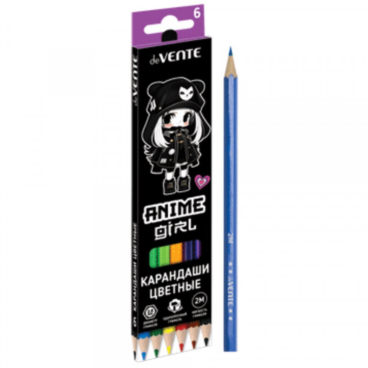 Карандаши цветные (deVENTE) Anime Girl 6 цветов 2М 2,8 мм шестигранные арт.5021412