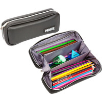 Пенал-косметичка 3 отделения кожзам (deVente) Private черный 210x90x50мм арт.7025257