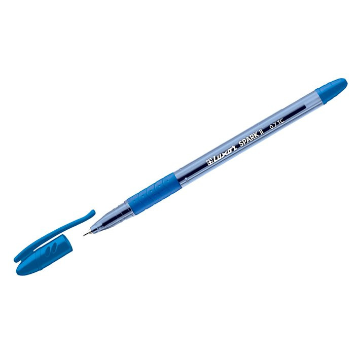 Ручка шариковая  прозрачный корпус  резиновый упор Luxor Spark II синяя, игла, масло, корпус синий арт.31072/12(Ст.12)