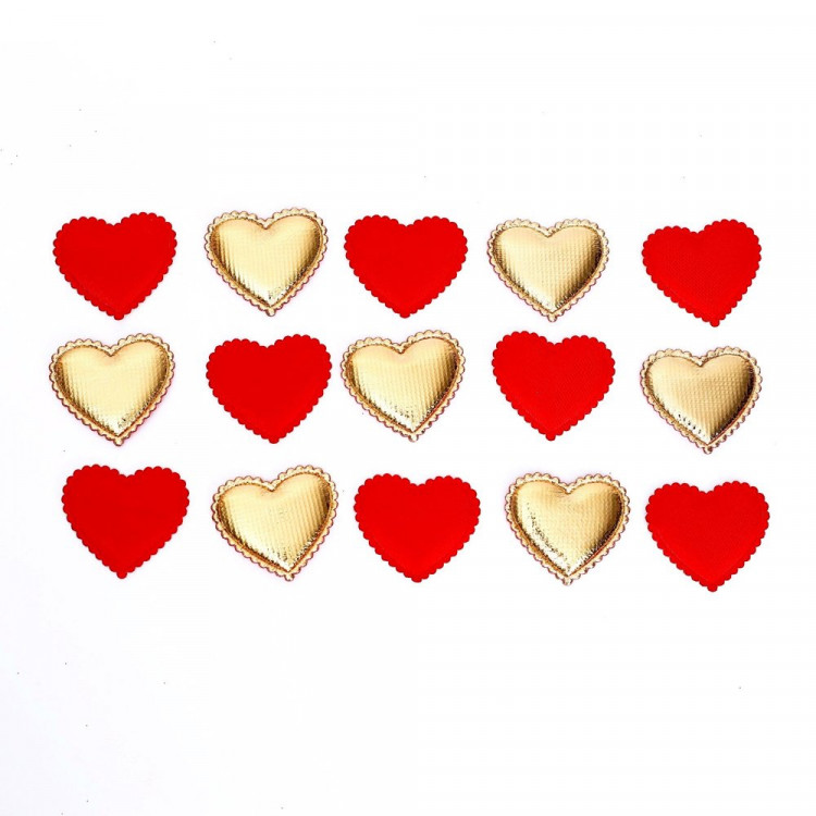 Сердечки декоративные, набор 15шт 3,5*3см красный,золото арт.7532275