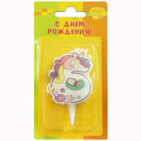 Свеча ЦИФРА Единорог "6" 05см арт.6067731