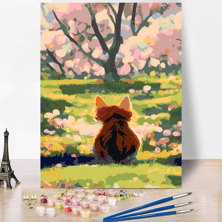 Картина по номерам 30x40см (RedPanda) Животные Котик в японском саду арт.p54748
