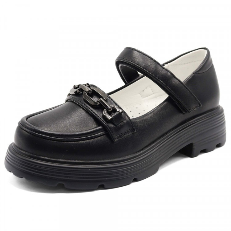 Туфли для девочки (Meitesi) черные верх-искусственная кожа подкладка- искусственная кожа артикул ldj-SS8-6