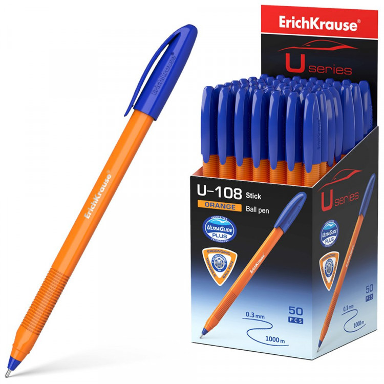 Ручка шар. н/проз.корп. (ErichKrause) U-108 Orange синий, 1мм, игла арт.47582 (Ст.50)