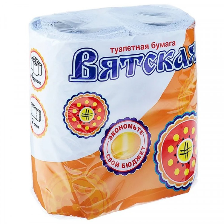 Бумага туалетная 2-сл втулка 4рул/уп 15м белая Вятская (Ст.12)