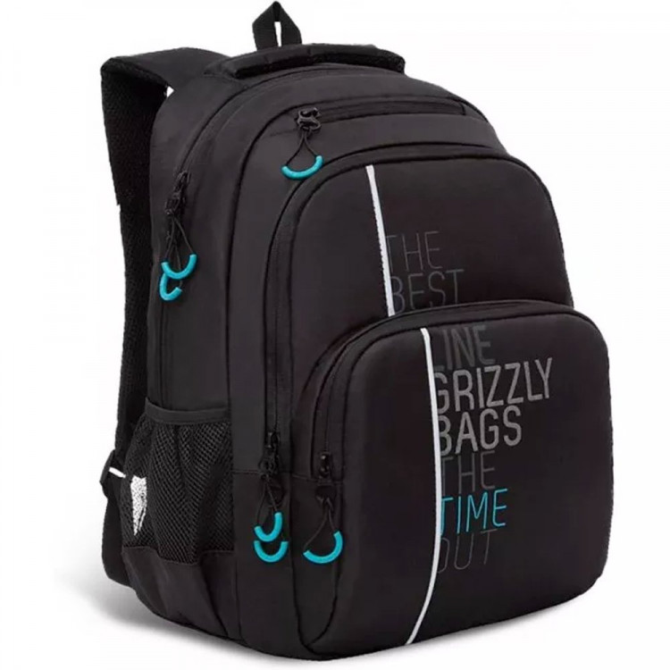 Рюкзак для мальчиков (Grizzly) арт RU-030-31/3 черный-бирюзовый 32х45х23 см