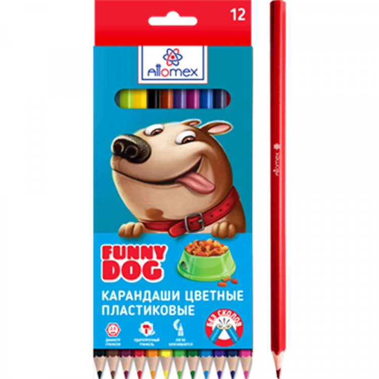 Карандаши цветные (Attomex) Funny Dog шестигранные 12 цветов 2М 2,5 мм арт.5022342