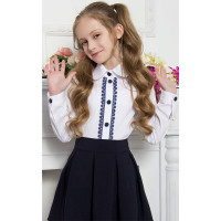 Блузка для девочки (Каталея) длинный рукав цвет белый арт.Рейна размерный ряд 32/128-38/146