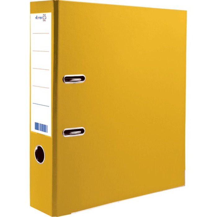 Папка-регистратор 80мм ПВХ с 1 сторонней обтяжкой, металлический уголок, желтая , разобранная