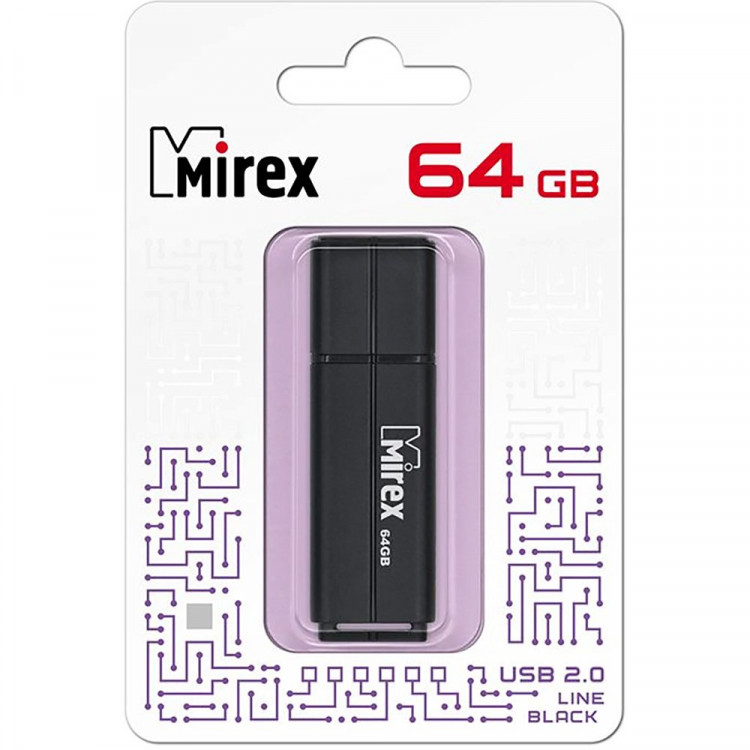 Флеш диск 64GB USB 2.0 Mirex Line черный