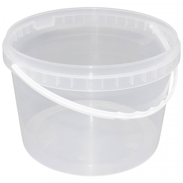 Ведро пищевое 3,25л с крышкой, с бел. ручкой круглое D=170мм цвет прозрачный
