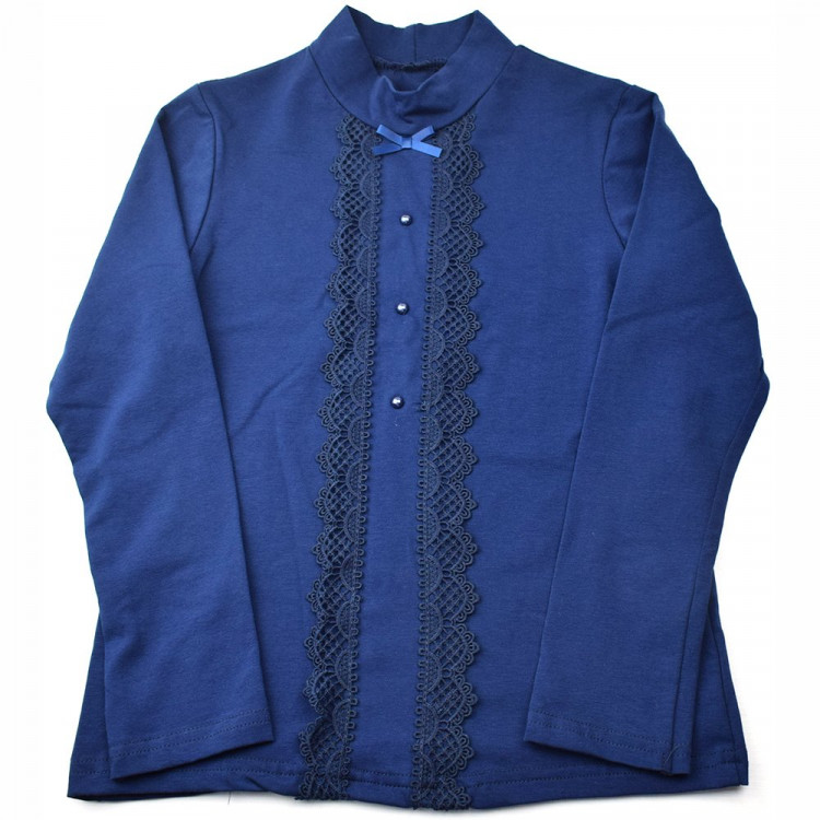 Джемпер для девочки трикотажный (Ликру) длинный рукав цвет темно-синий арт.0252 ЕВУШКА размерный ряд 32/128-40/158