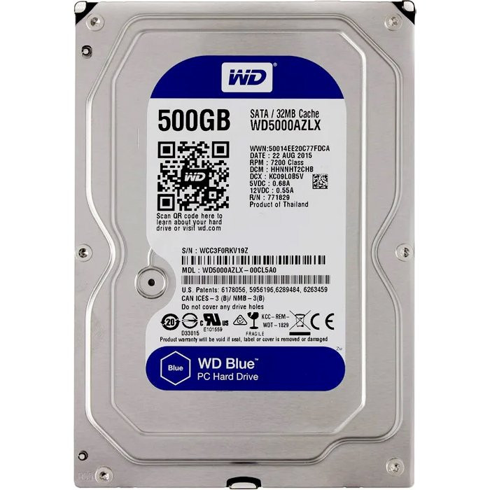 Жесткий диск WD Blue WD5000AZLX, 500Гб, HDD, SATA III, 3.5"