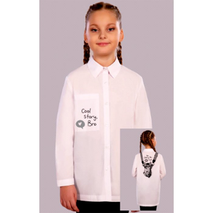 Блузка  для девочки (Jersey Lab) длинный рукав цвет белый арт.11220 размерный ряд 32/134-42/164