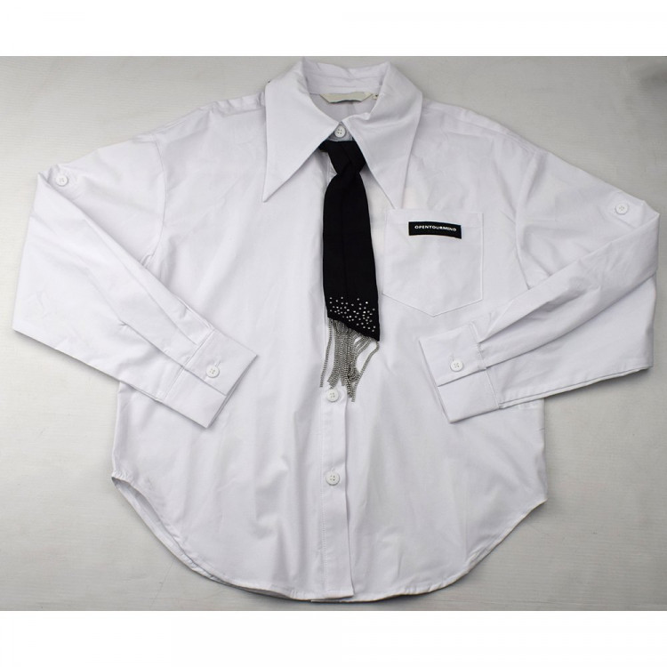 Блузка для девочки  (Kevin Young) длинный рукав цвет белый арт.R105016 размерный ряд 34/134-44/164