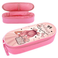 Пенал 1 отделение овальный (ОНИКС) ПМК 22-20 Девочка с бантиками 210х85х50мм