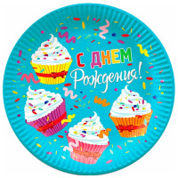 Тарелки бумажные "Капкейки" 6шт/наб. D-23см арт.6072933