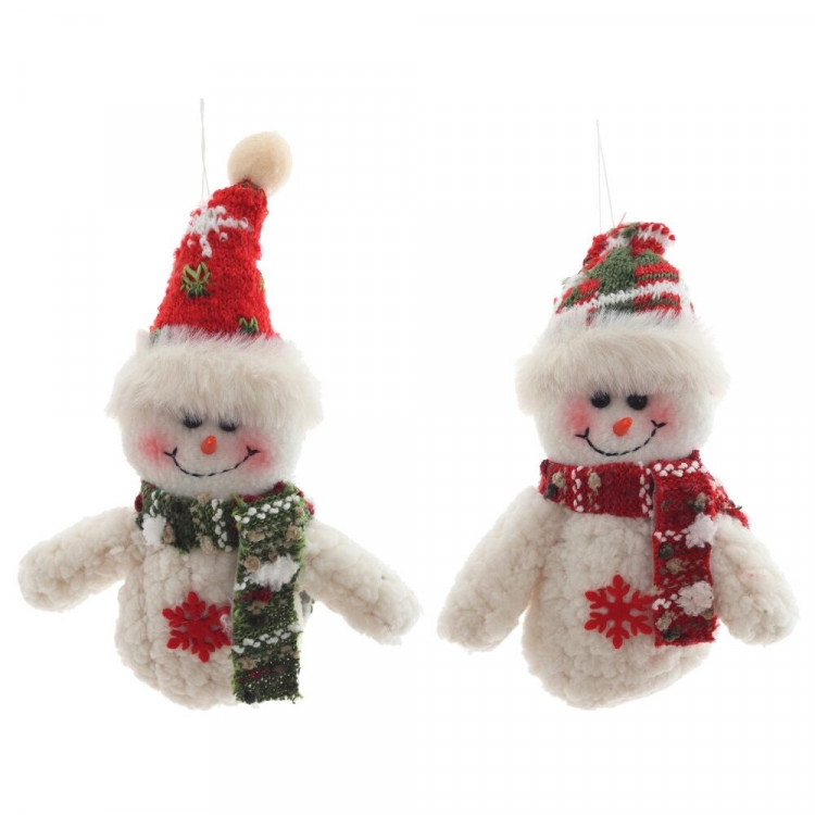 Украшение декоративное подвесное (текстиль) "Снеговик" 18см 2 вида арт.821869