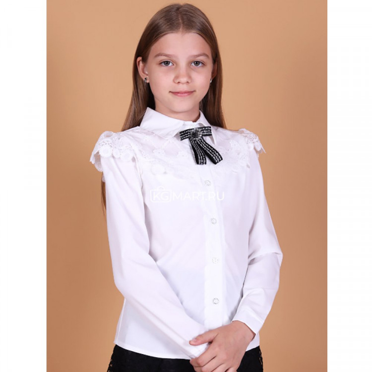 Блузка для девочки (MULTIBRAND) длинный рукав цвет белый арт.350814 размерный ряд 34/134-36/140