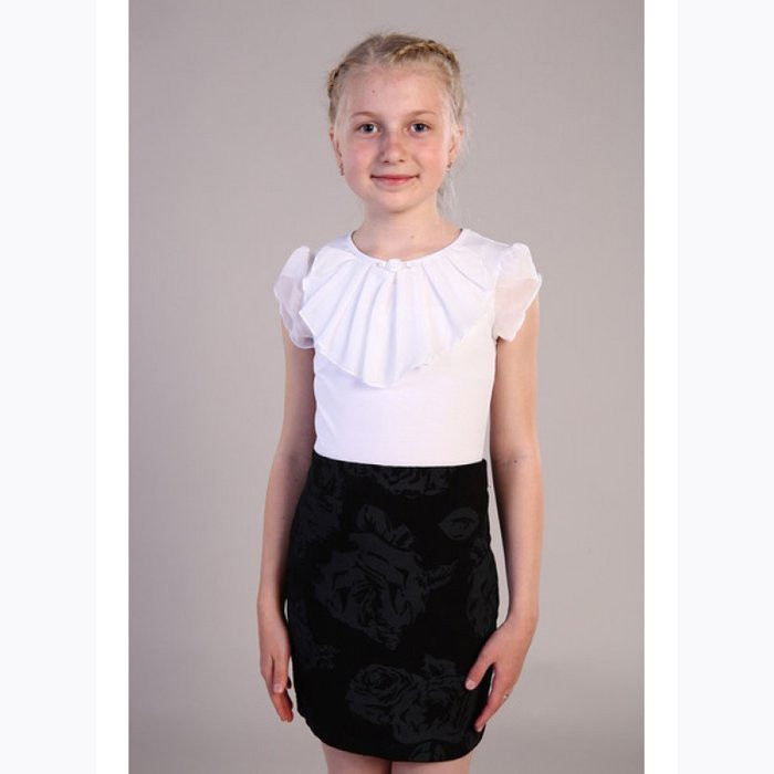 Джемпер для девочки трикотажный (Ликру) короткий рукав цвет белый арт.7071 размер 146