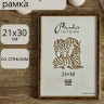 Фоторамка 21*30 (пластик) багет 19мм Коричневый, двойная золотая полоса арт.301