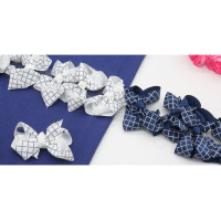 Зажим для волос 02шт Бант бело-синий ромб 7см арт.RC-5579