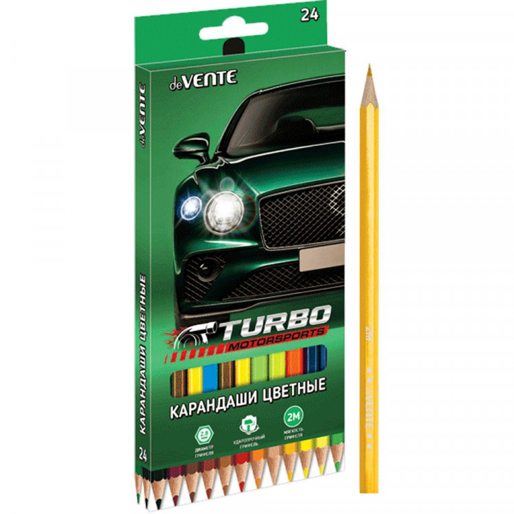 Карандаши цветные (deVENTE) Turbo 24 цветов шестигранные 2М 2,8мм арт.5024203