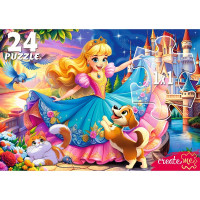 Пазлы МАКСИ 24 элемента Принцесса с кошкой и щенком (РК) арт.УК24-0212