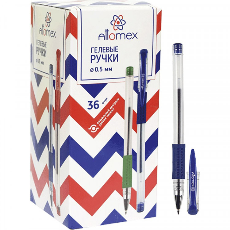 Ручка гелевая прозрачныйкорпус резиновый упор. Attomex 0,5мм синяя арт.5051306 (Ст.12/144)