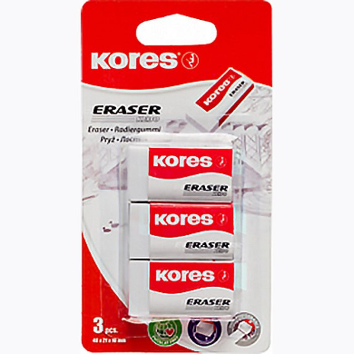 Ластик (KORES) 40*21мм блистер, 3шт арт.40311 (Ст.12)