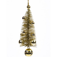 Украшение декор.подвеска металл/пластик. "Ёлочка с бубенчиком" 19,5*7см цв.золото арт.91023