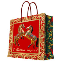 Пакет подароч. бумаж. 40,6*33см "Лошадки" цв.красный арт.95790FE