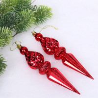 Украшение декор.подвеска пластик "Сосулька граненая" 17,8см 02шт/наб.цв.красный арт.916-1199