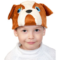 Маска-шапочка карнавальная плюш (ЖИВОТНОЕ) "Бульдог" цв.корич/бежевый р.52-54 арт.4105