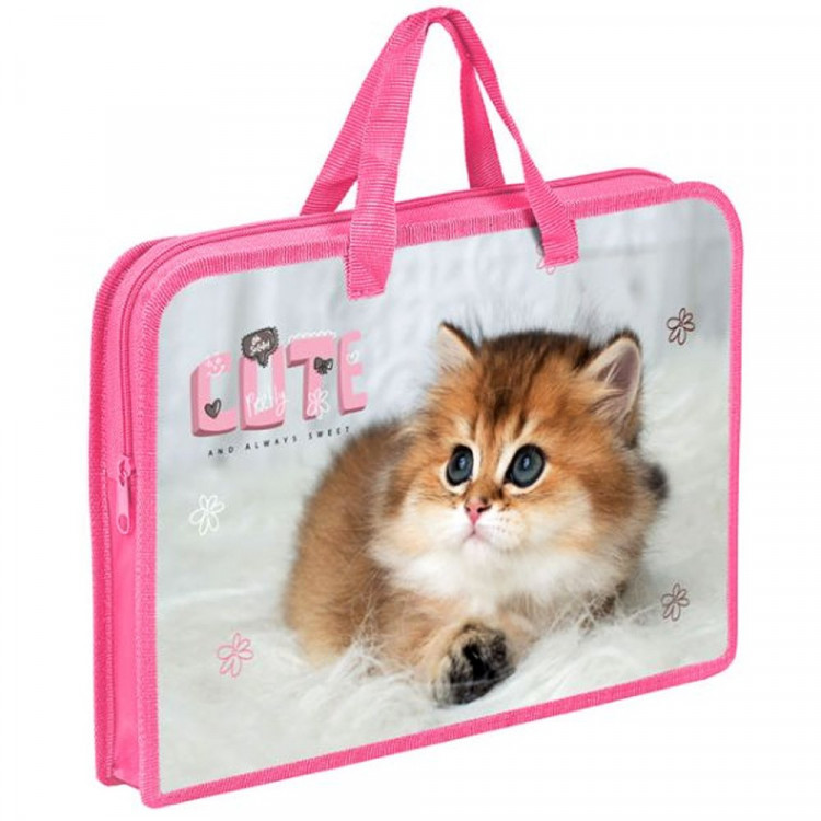 Сумка пластик А4 (Оникс) на молнии ручка-тесьма арт ПТ-14 Cute kitty печать на пластике