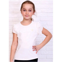 Джемпер для девочки трикотажный (Ликру) короткий рукав цвет белый арт.0232 МИМОЗА размерный ряд 32/128-42/164