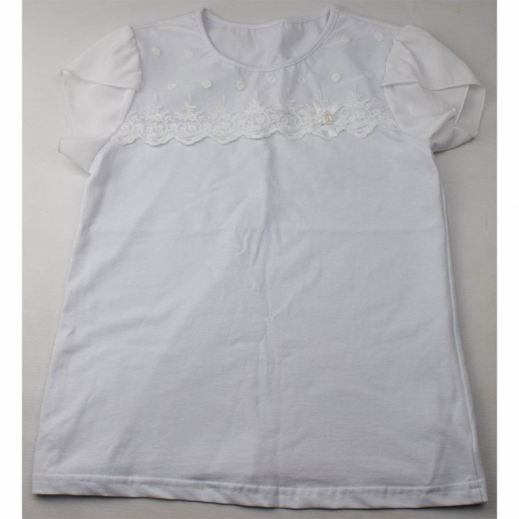 Джемпер для девочки трикотажный (Ликру) короткий рукав цвет белый арт.0232 МИМОЗА размерный ряд 32/128-42/164