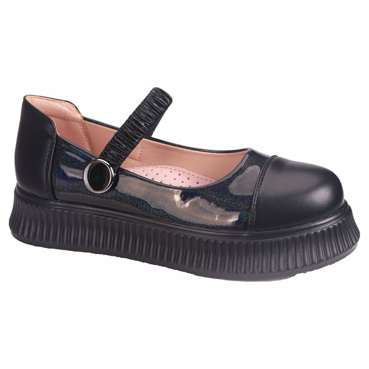 Туфли для девочки (TOM.MIKI) черные верх-искусственная кожа подкладка-натуральная кожа размерный ряд 32-37 арт.T-10754-K
