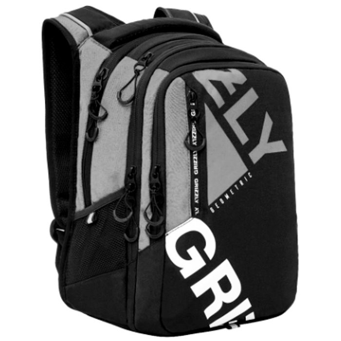Рюкзак для мальчиков (GRIZZLY) арт RU-138-2/3 черный - серый 31х42х22 см