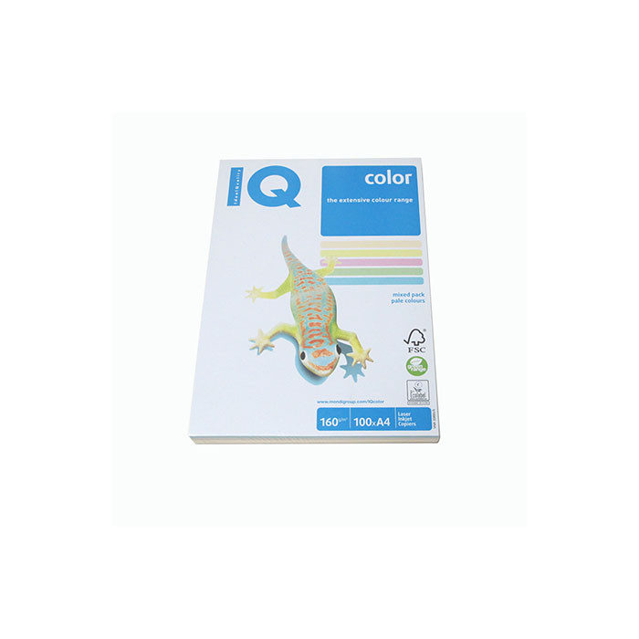 Бумага цветная А4 100л "IQ COLOR" 5 цветов 160г/м2 PALE MIX