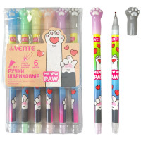 Набор ручек шариковых 6 цветов (deVENTE) Meow Paw d=0,7 мм колпачок кошачья лапка в пластиковый блистере арт.5073539