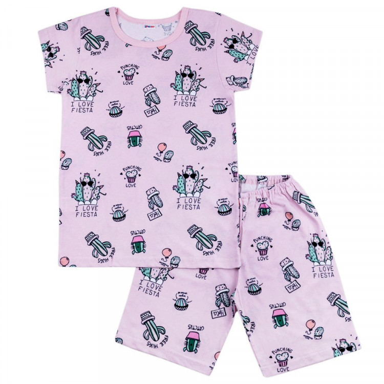 Пижама для девочки (Юлала) артикул 0332100504 (футболка+бриджи) размерный ряд 28/98-34/128 цвет розовый