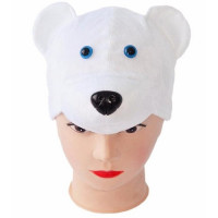 Маска-шапочка карнавальная плюш (ЖИВОТНОЕ) "Медведь" цв.белый арт.4024 к-18