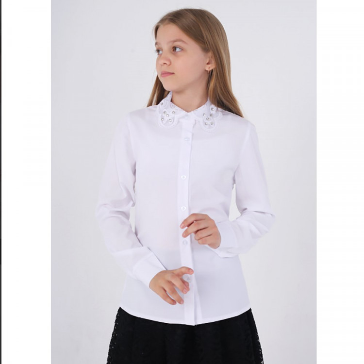 Блузка для девочки (MULTIBRAND) длинный рукав цвет белый арт.347476 размерный ряд 36/140-42/158