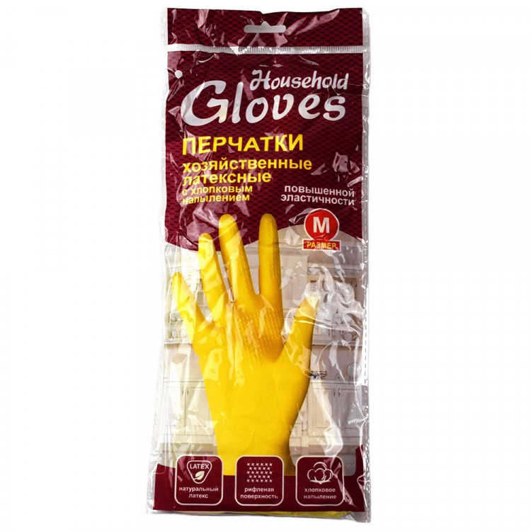 Перчатки  хозяйственные латексные  с х/б напылением Gloves "Для деликатной уборки" размер M арт.403-083