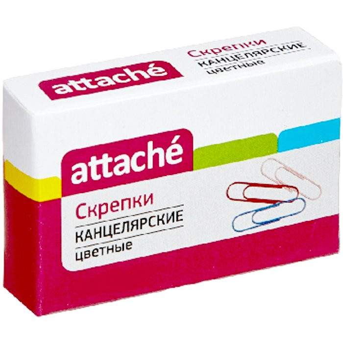Скрепки виниловые 28мм овальные 100шт/уп. Attache цветные арт.865787