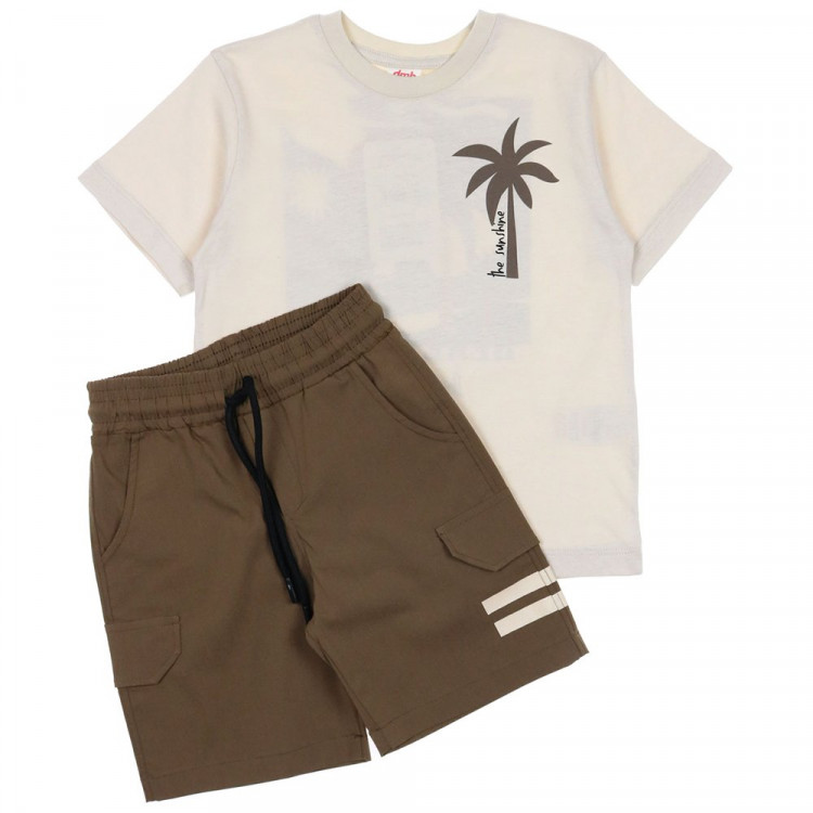 Комплект для мальчика арт.DMB KIDS 7466 размерный ряд 28/104-32/128 (футболка+шорты) цвет бежевый/коричневый