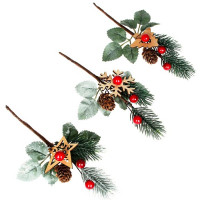 Украшение декоративное "Веточка. Хвоя. ягоды. шишка, декор" 20см асс. арт.353-089